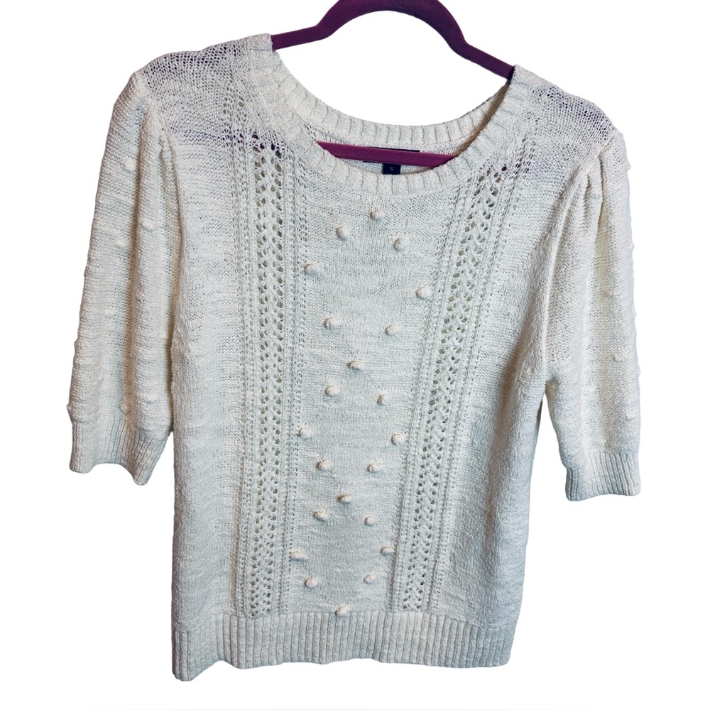 J. Crew White Popcorn Cable-knit Sweater Cottage Core